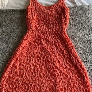 Peach Lauren Conrad summer dress with lace overlay